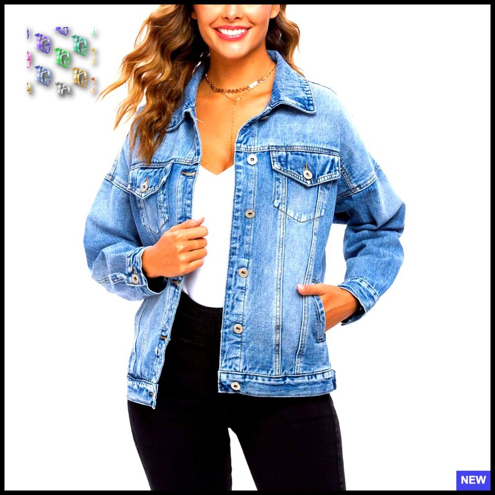 Oversized Vintage Denim Jacket Classic Loose Fit Trucker Style Y2k Chic
